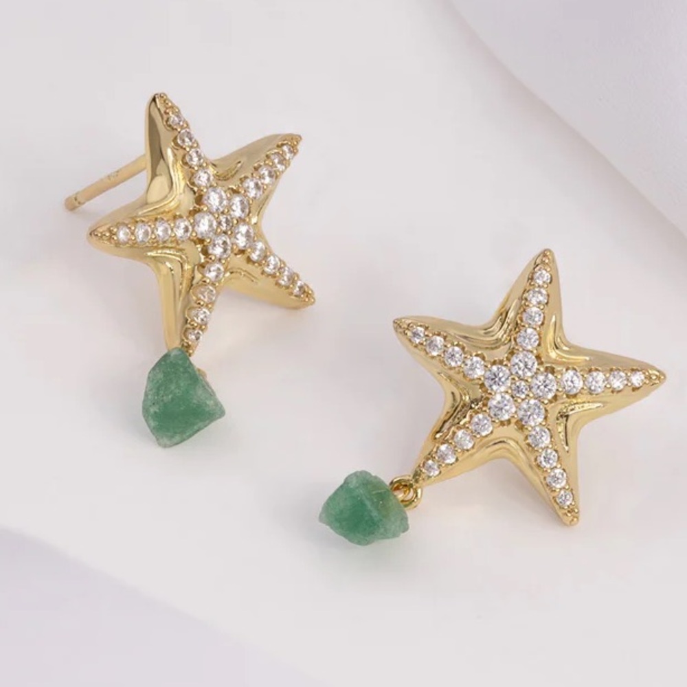 Wanderlust + Co Starfish Aventurine Gold Earrings